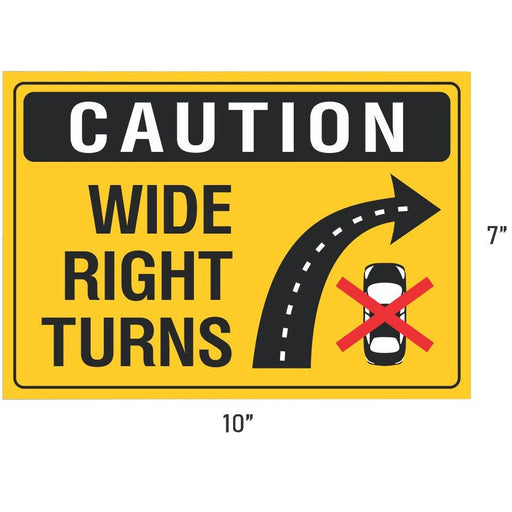 Caution Wide Right Turns 10" x 7" Vinyl Sticker Decal - Shopena Supply