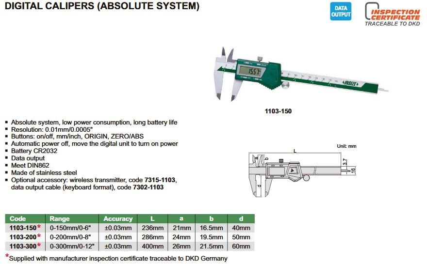 Insize 0 - 12" 0 - 300mm Absolute System Digital Electronic Caliper - Shopena Supply