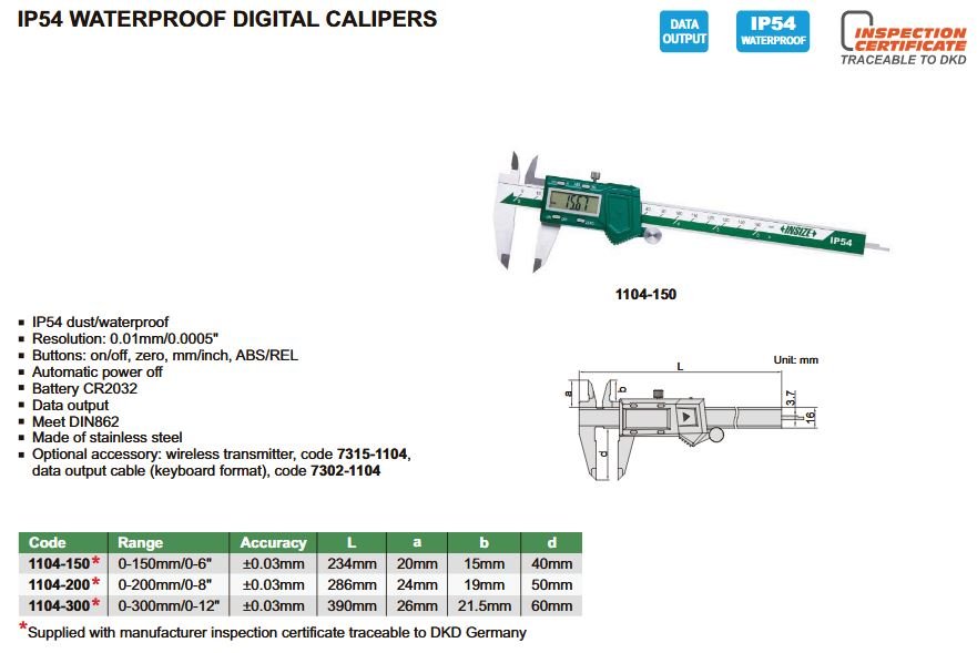 Insize 0 - 12" 0 - 300mm IP54 Waterproof Digital Electronic Caliper - Shopena Supply