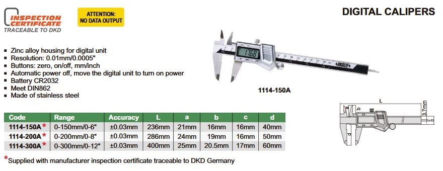 Insize 0 - 6" 0 - 150mm Zinc Digital Electronic Caliper - Shopena Supply