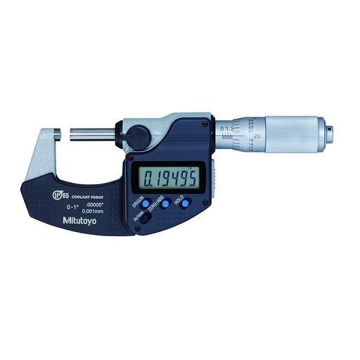 Mitutoyo 0 - 1" 0 - 25.4mm Coolant Proof IP65 Friction Thimble Electronic Digimatic Micrometer w/ SPC Output - Shopena Supply