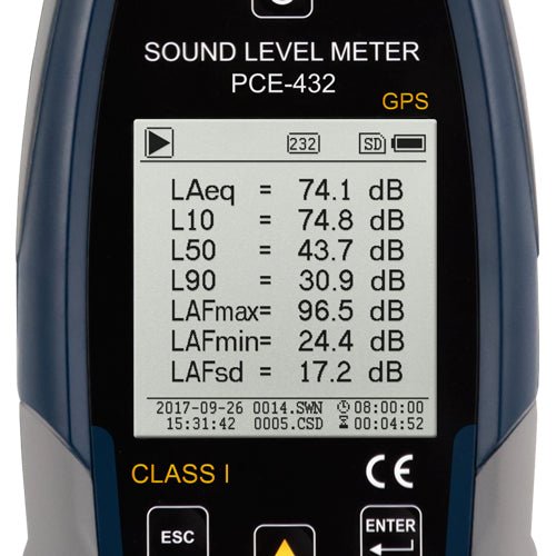 PCE 432 Class 1 Decibel Sound Meter with GPS (22 - 136dB) - Shopena Supply