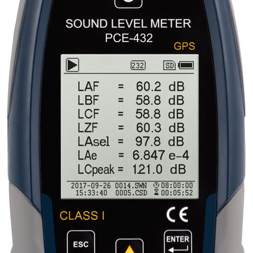 PCE 432 Class 1 Decibel Sound Meter with GPS (22 - 136dB) - Shopena Supply