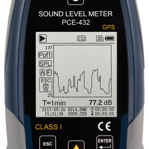 PCE 432 Class 1 Decibel Sound Meter with GPS (22 - 136dB) - Shopena Supply