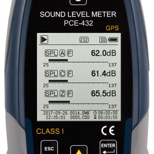 PCE 432 Class 1 Decibel Sound Meter with GPS (22 - 136dB) - Shopena Supply