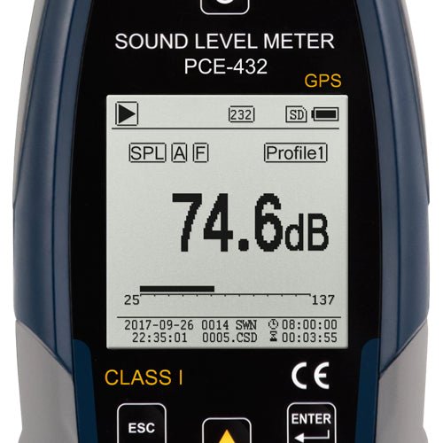 PCE 432 Class 1 Decibel Sound Meter with GPS (22 - 136dB) - Shopena Supply