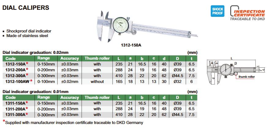 Insize 0-200mm 0.01mm Graduation Mechanical Dial Caliper