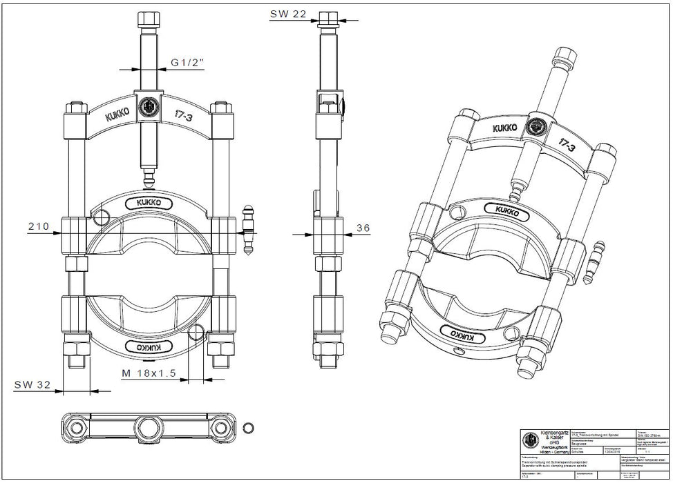 Kukko 17-3 Bearing Separator (25 - 155mm Quick clamping spindle)