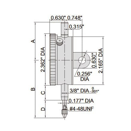 Insize 0-1" Lug Back 0-50 Dial Indicator Gauge